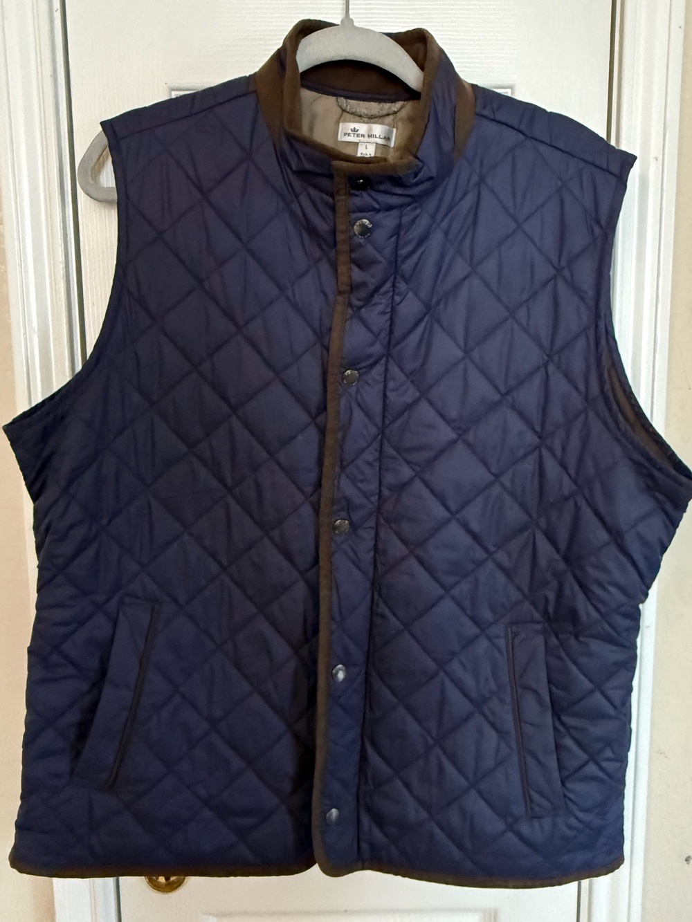 Peter Millar Essex Quilted Full Zip Vest Men’s Large Golf Navy Blue Pockets